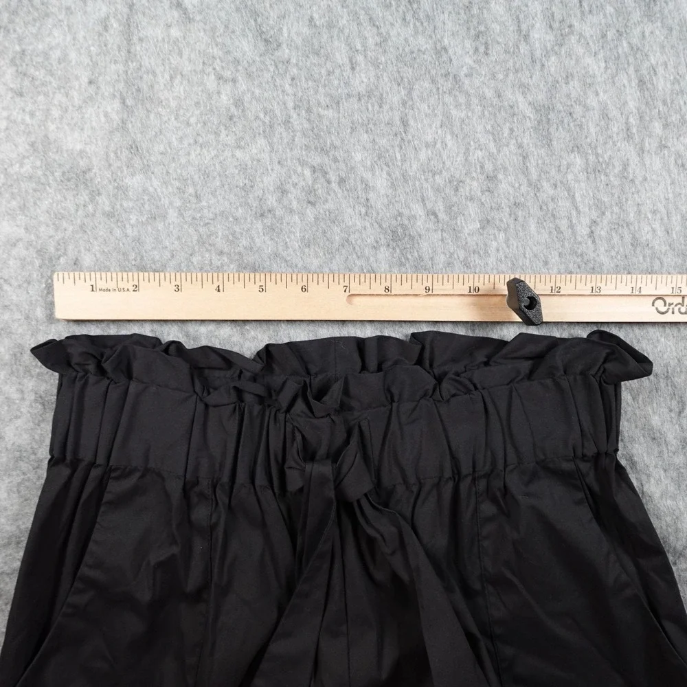 Milly Pant Women Small Black Paperbag Waist Belted Wide Leg Cropped Cotton Blend - Picture 6 of 12